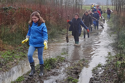 Leerlingen planten bomen voor Bechsteinvleermuizen